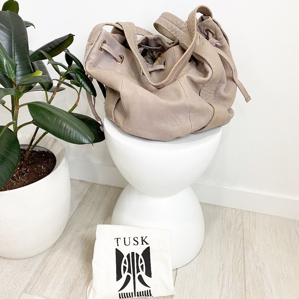 Tusk Leather Beige Shoulder Tote Bag